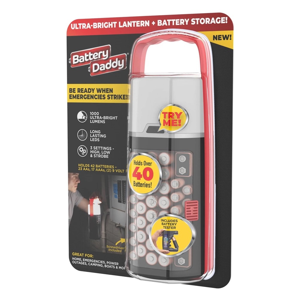 Battery Daddy Lantern, 2-in-1 Battery Powered Lamp & Battery Organizer NEW